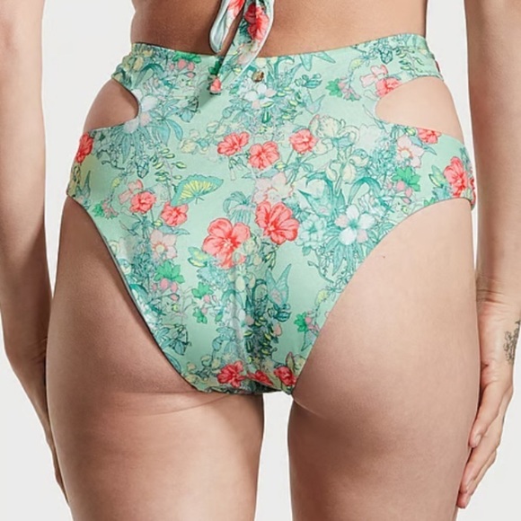 Victoria’s Secret Green Floral Butterfly Halter Bikini High Waisted Cut Out - Picture 8 of 14
